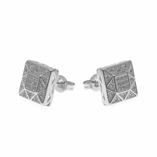 Hip Hop Iced Out Zirconia Simulated Diamond Silver Gold Color Push-back Square Stud Earrings for Men Women Fashion Jewelry