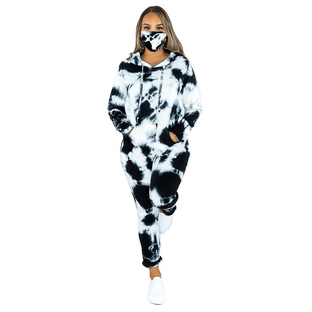 Womens 3 Piece Marble Tie Dye Sweatsuit and Hoodies Tracksuit Sweatpants Pullover Joggers Casual Set