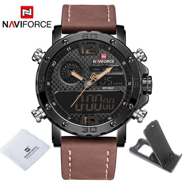 Mens Watches To Luxury Brand Men Leather Sports Watches NAVIFORCE Men's Quartz LED Digital Clock Waterproof Military Wrist Watch