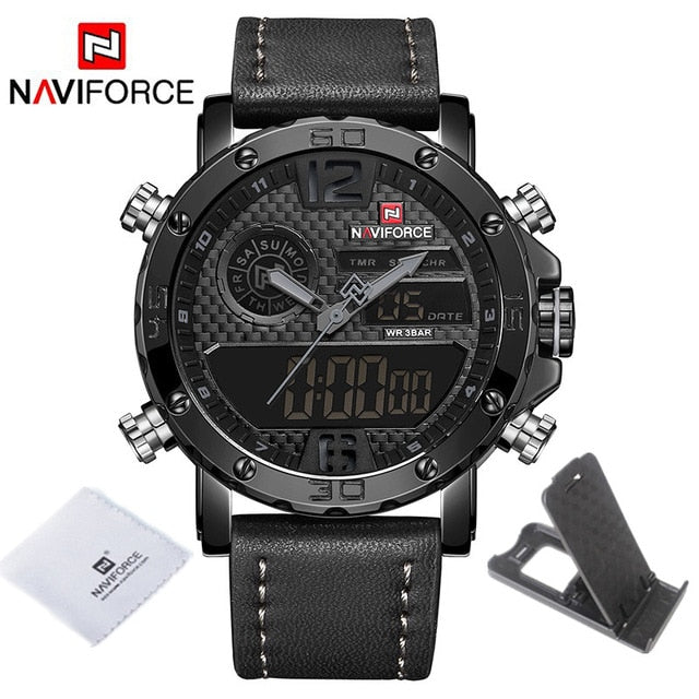 Mens Watches To Luxury Brand Men Leather Sports Watches NAVIFORCE Men's Quartz LED Digital Clock Waterproof Military Wrist Watch