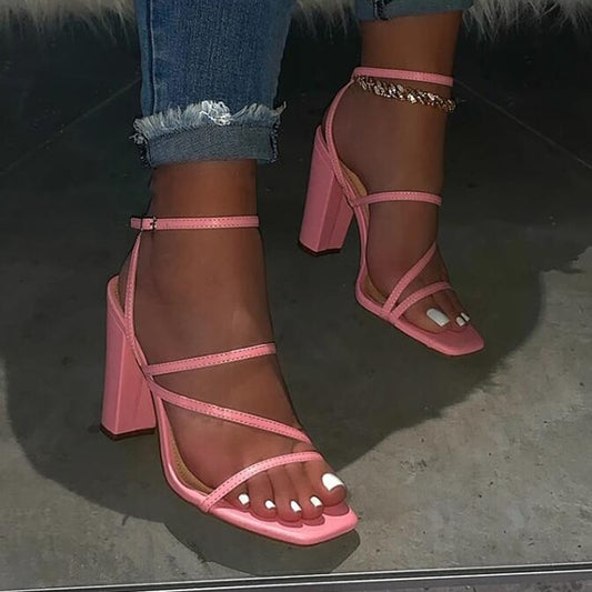 Pink New Summer Sandals Comfortable and Versatile Open-toe High-heeled Sandal Casual Outdoor Solid Color Plus Size Shoes Sandals