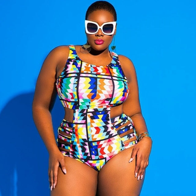 Plus Size Swimwear Bandage Cut Out Bathing Suit Women One Piece Swimsuit African Print Monokin Large Size Bodysuit Sexy Swimsuit