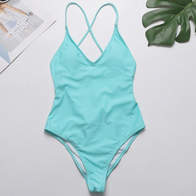 2021 V Neck Female Swimwear One Piece Swimsuit Women Backless Monokini Sexy Bather Plus size High cut Bathing Suit Swim Bodysuit