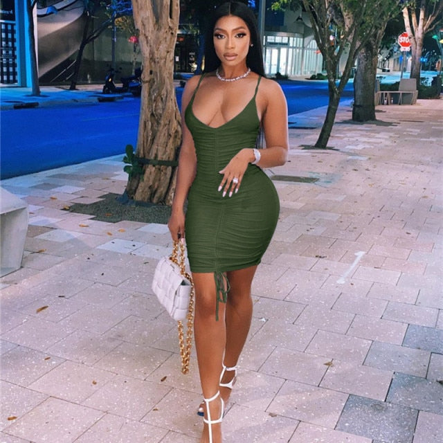 Inwoman White Black Sexy Bodycon Dress Women backless bandage Wrap Pleated Ruched Mini Dress Short Party Summer Dress 2021