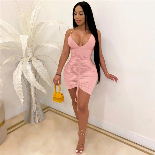 Inwoman White Black Sexy Bodycon Dress Women backless bandage Wrap Pleated Ruched Mini Dress Short Party Summer Dress 2021