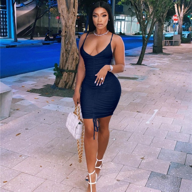 Inwoman White Black Sexy Bodycon Dress Women backless bandage Wrap Pleated Ruched Mini Dress Short Party Summer Dress 2021