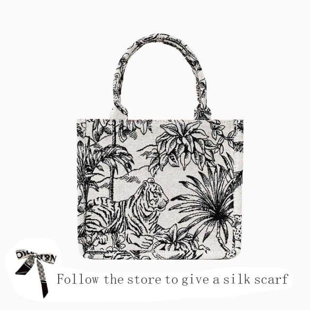 Luxury Designer Shopping Bag Fashion Brand Designer Bag Jacquard Embroidery Shopper Canvas Tote Shoulder Bag