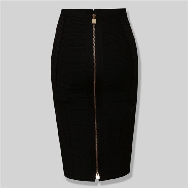 Sexy Solid Zip Up Bandage Skirt Women Elastic Bodycon Summer Pencil Skirt 58cm