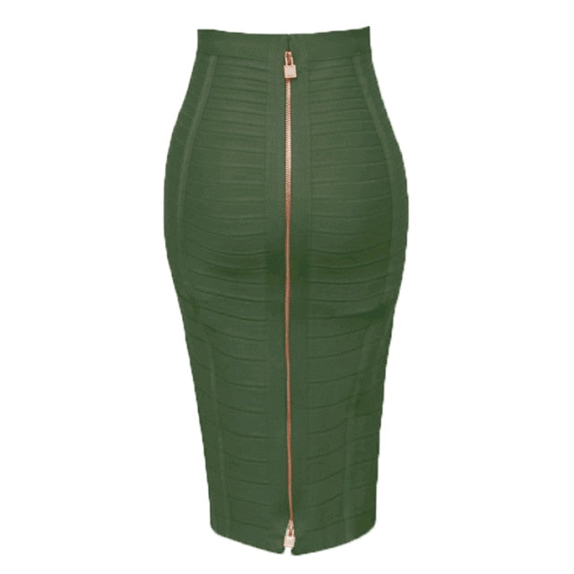 Sexy Solid Zip Up Bandage Skirt Women Elastic Bodycon Summer Pencil Skirt 58cm