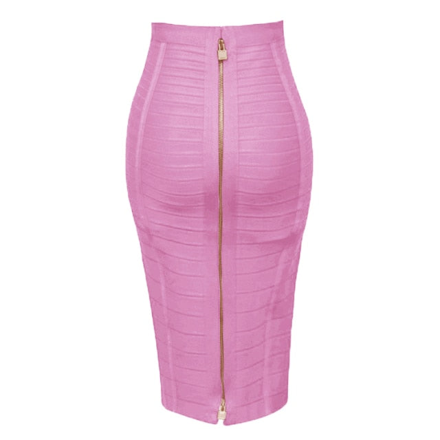 Sexy Solid Zip Up Bandage Skirt Women Elastic Bodycon Summer Pencil Skirt 58cm