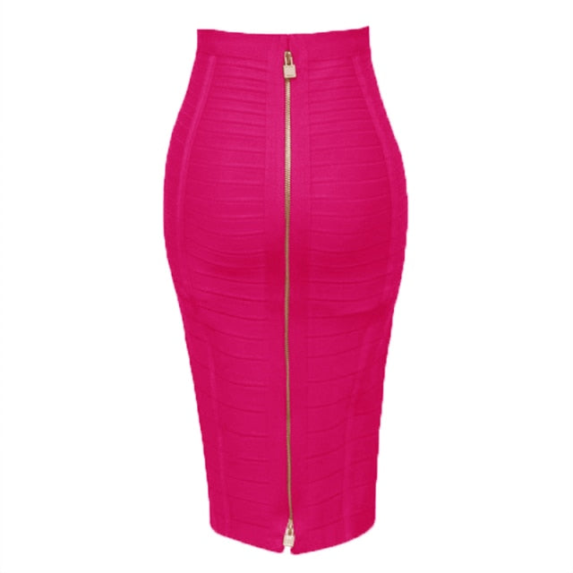 Sexy Solid Zip Up Bandage Skirt Women Elastic Bodycon Summer Pencil Skirt 58cm