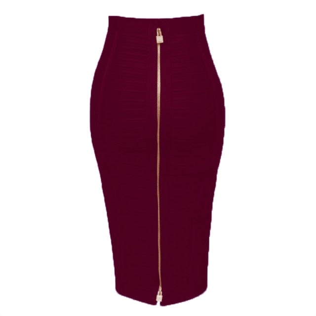 Sexy Solid Zip Up Bandage Skirt Women Elastic Bodycon Summer Pencil Skirt 58cm