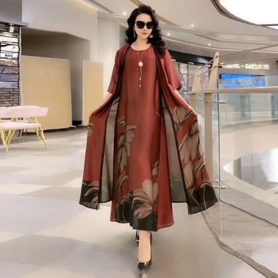 Spring Summer Suit Dresses Female Fashion Loose Oversize 5XL Printed Tops + Dress Womens Short-Sleeved Two-Piece Suit Lady