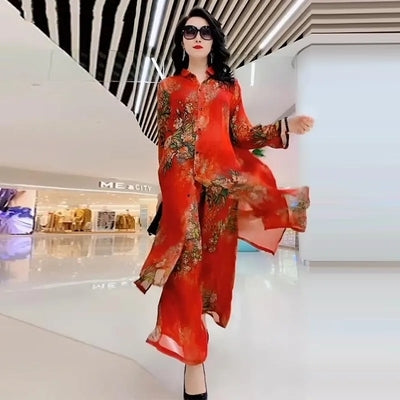 Spring Summer Suit Dresses Female Fashion Loose Oversize 5XL Printed Tops + Dress Womens Short-Sleeved Two-Piece Suit Lady