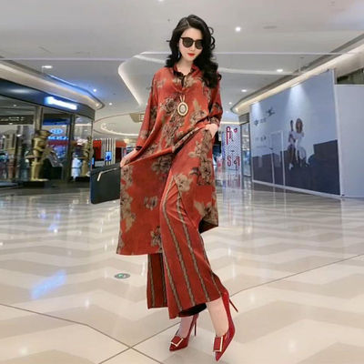 Spring Summer Suit Dresses Female Fashion Loose Oversize 5XL Printed Tops + Dress Womens Short-Sleeved Two-Piece Suit Lady