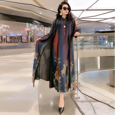 Spring Summer Suit Dresses Female Fashion Loose Oversize 5XL Printed Tops + Dress Womens Short-Sleeved Two-Piece Suit Lady