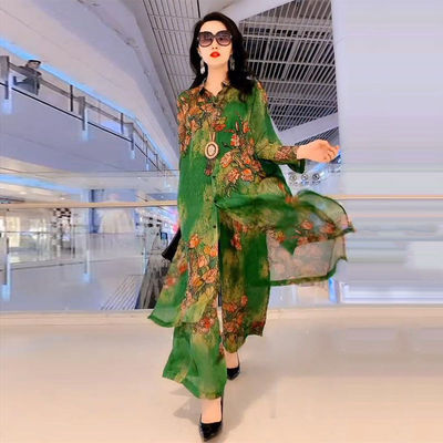 Spring Summer Suit Dresses Female Fashion Loose Oversize 5XL Printed Tops + Dress Womens Short-Sleeved Two-Piece Suit Lady