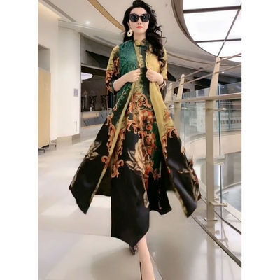 Spring Summer Suit Dresses Female Fashion Loose Oversize 5XL Printed Tops + Dress Womens Short-Sleeved Two-Piece Suit Lady