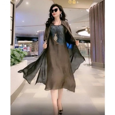 Spring Summer Suit Dresses Female Fashion Loose Oversize 5XL Printed Tops + Dress Womens Short-Sleeved Two-Piece Suit Lady