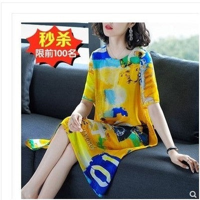 Spring Summer Suit Dresses Female Fashion Loose Oversize 5XL Printed Tops + Dress Womens Short-Sleeved Two-Piece Suit Lady