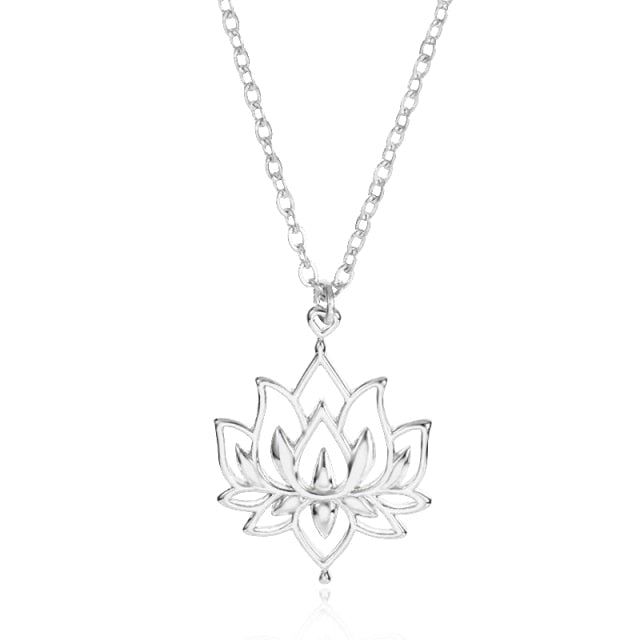 Women Fashion Lotus Flower Shaped Pendant Necklace For Female  Yoga Prayer Buddhism Boho Jewelry Statement Necklace Accessories