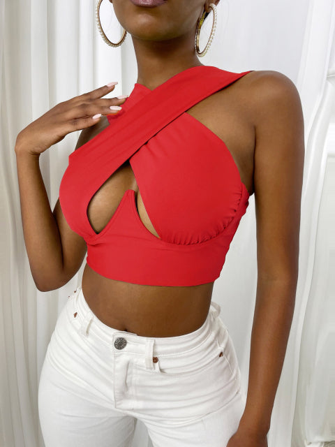 Womens Criss Cross Tank Tops Sexy Sleeveless Solid Color Cutout Front Crop Tops Party Club Streetwear Summer Lady Bustier Tops