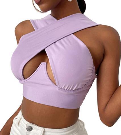 Womens Criss Cross Tank Tops Sexy Sleeveless Solid Color Cutout Front Crop Tops Party Club Streetwear Summer Lady Bustier Tops