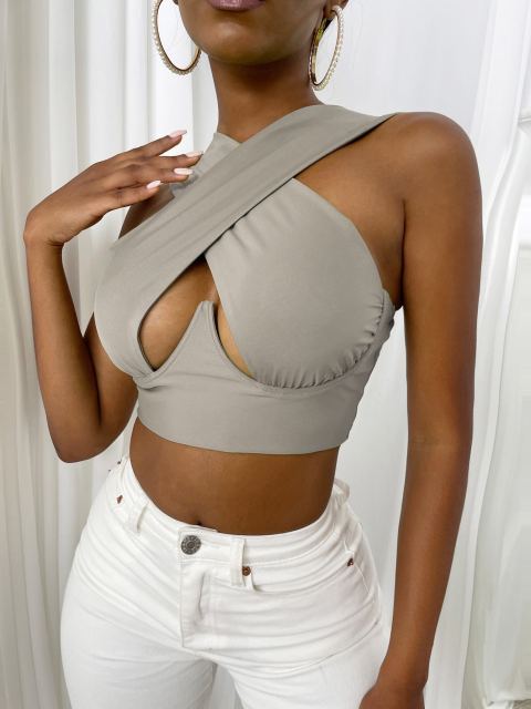 Womens Criss Cross Tank Tops Sexy Sleeveless Solid Color Cutout Front Crop Tops Party Club Streetwear Summer Lady Bustier Tops