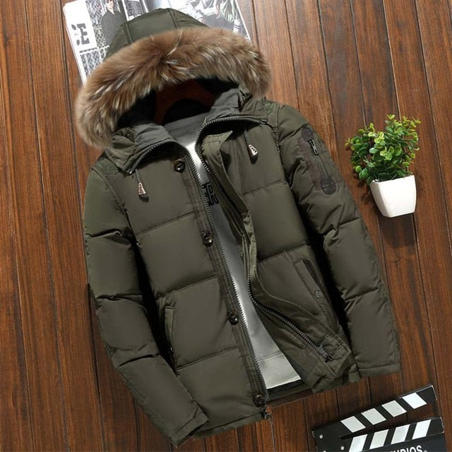 New Style Winter Jacket Men Big Size M-4XL Real Fur Collar Hooded White Duck Down Jacket Thick Down Jackets Men Warm Coats