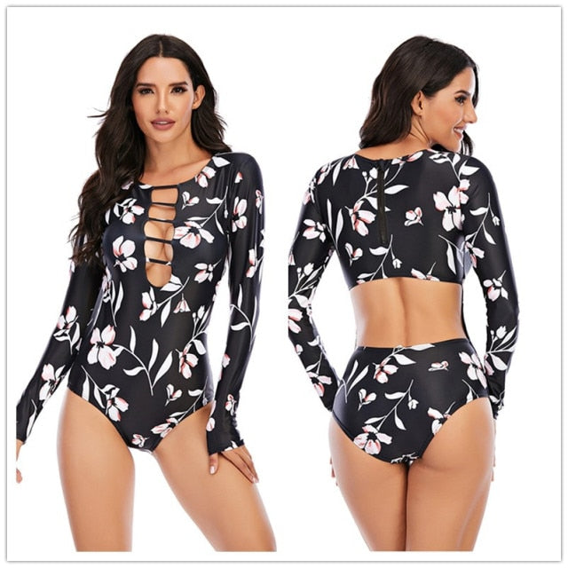 Surfing Swimsuit For Women 2022 Bikini Long Sleeve Swimwear Tiger Print Push Up Summer Bath Suit Two Piece Bandeau Biquini