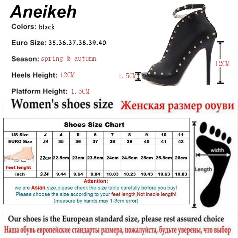 NEW Autumn Women Shoes 2022 Peep Toe Pumps High Heels Womens Shoes Ankle Boots Rivets Buckle Motorcycle Womens Pumps Aneikeh