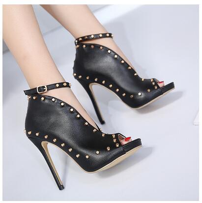 NEW Autumn Women Shoes 2022 Peep Toe Pumps High Heels Womens Shoes Ankle Boots Rivets Buckle Motorcycle Womens Pumps Aneikeh