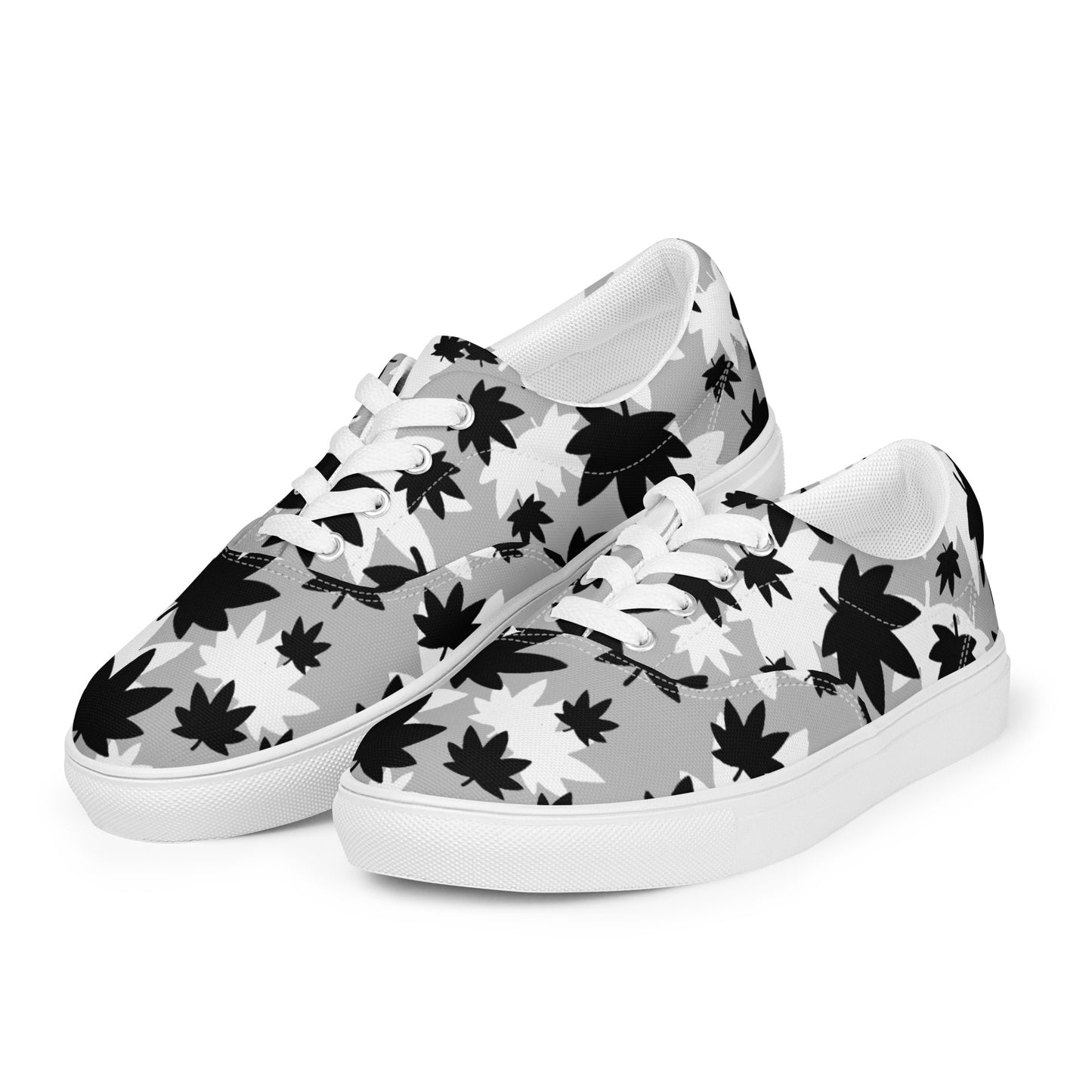 Women’s Grey B/W jumbo leaf lace-up canvas shoes