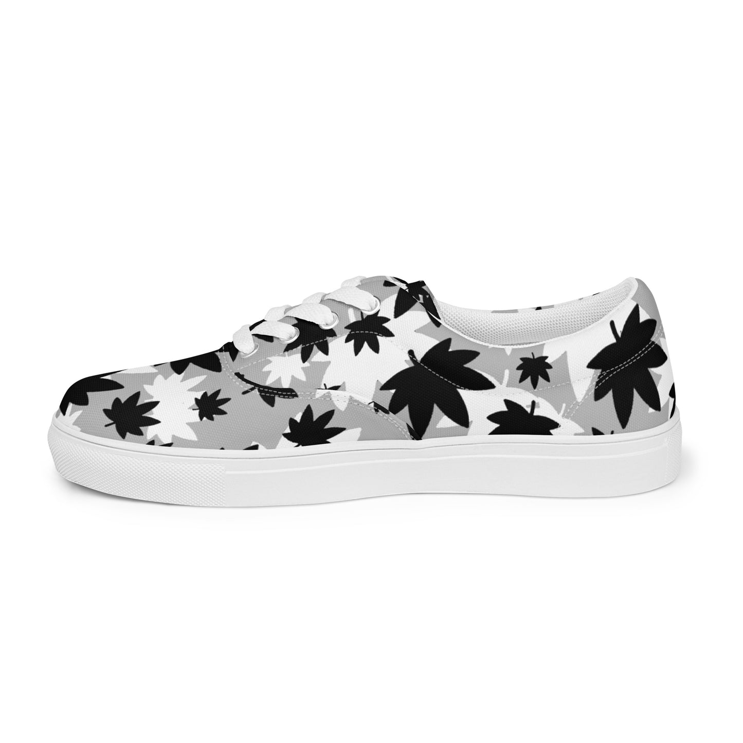 Women’s Grey B/W jumbo leaf lace-up canvas shoes