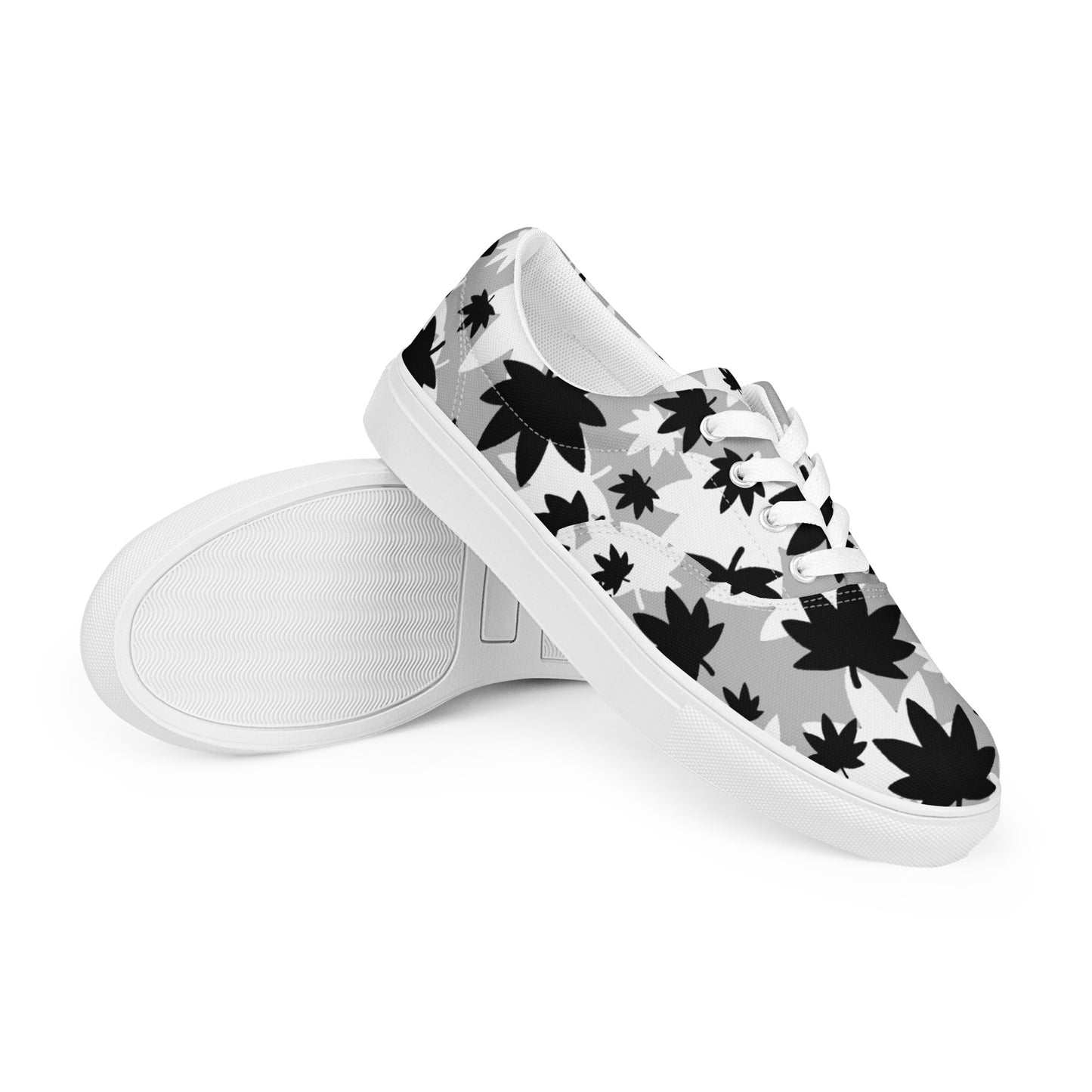 Women’s Grey B/W jumbo leaf lace-up canvas shoes