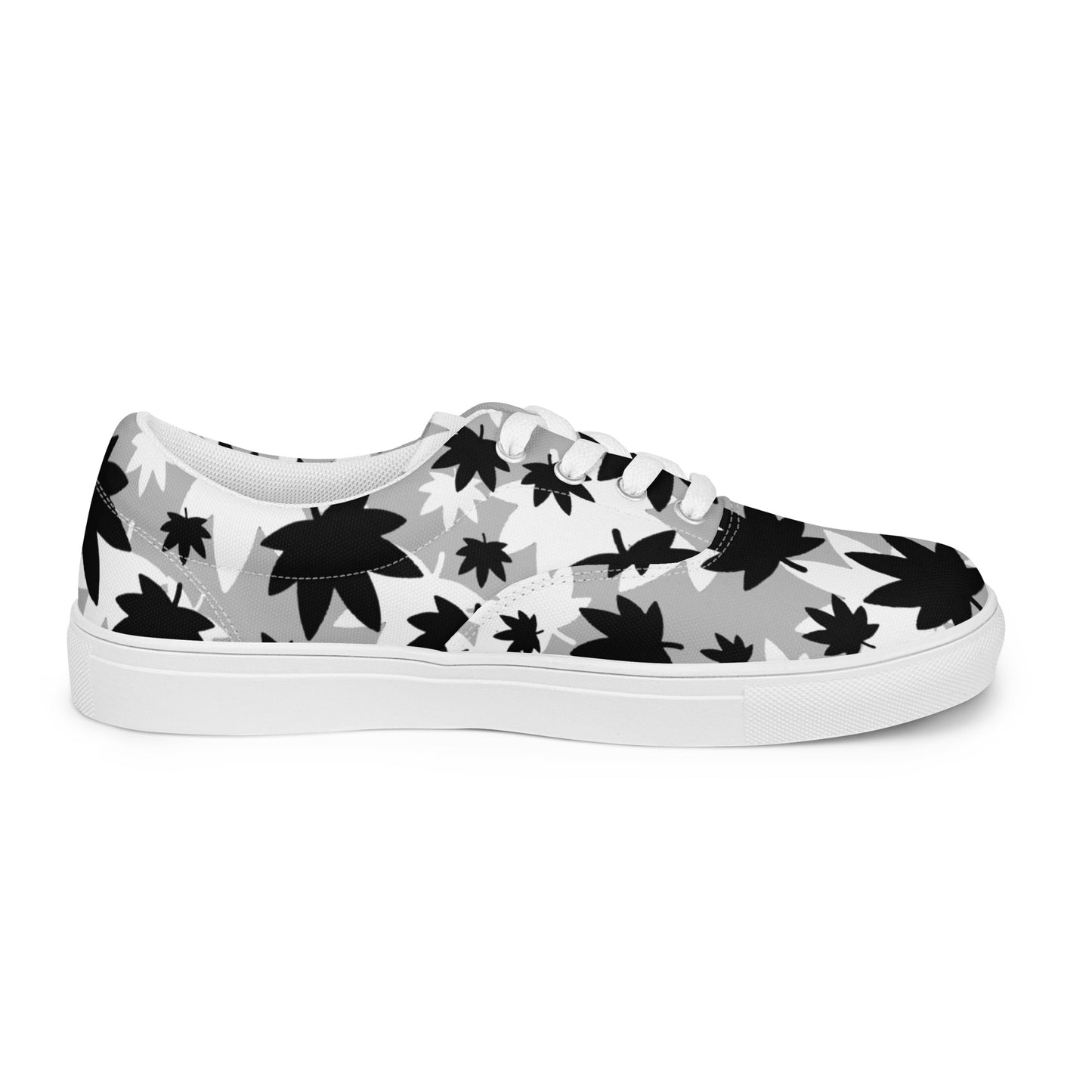 Women’s Grey B/W jumbo leaf lace-up canvas shoes